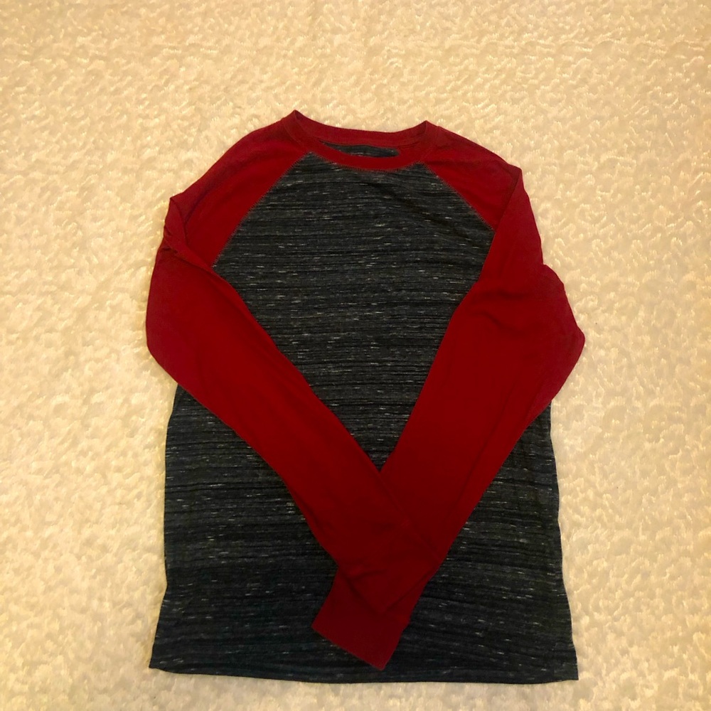 Route 66 L marron and heather gray baseball shirt